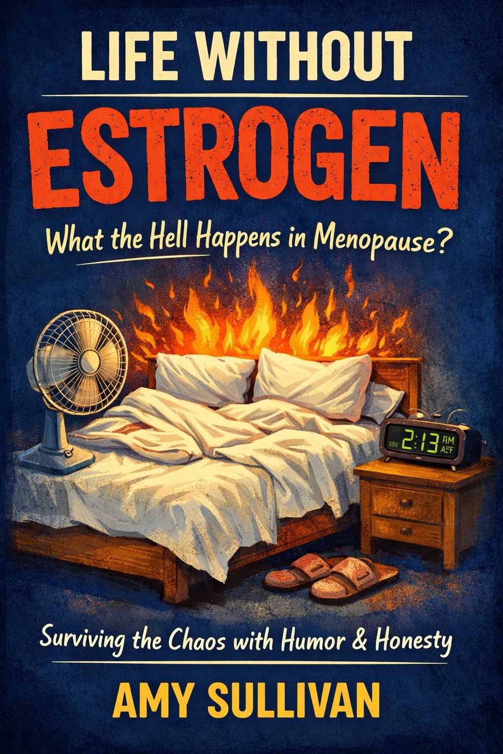 Book cover of Life Without Estrogen explaining menopause symptoms like hot flashes, brain fog, and hormonal changes in women